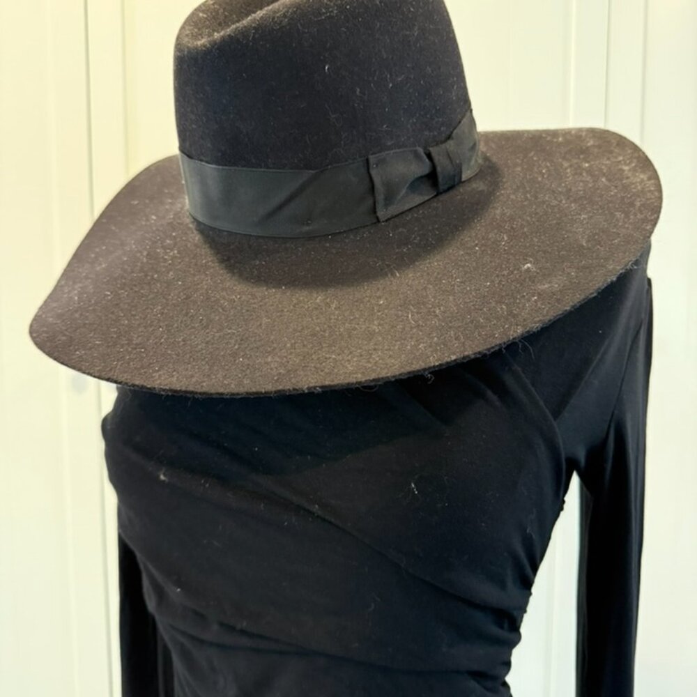 Stetson Black Wool Wide Brim Fedeora Western Hat (M) - Picture 4 of 4